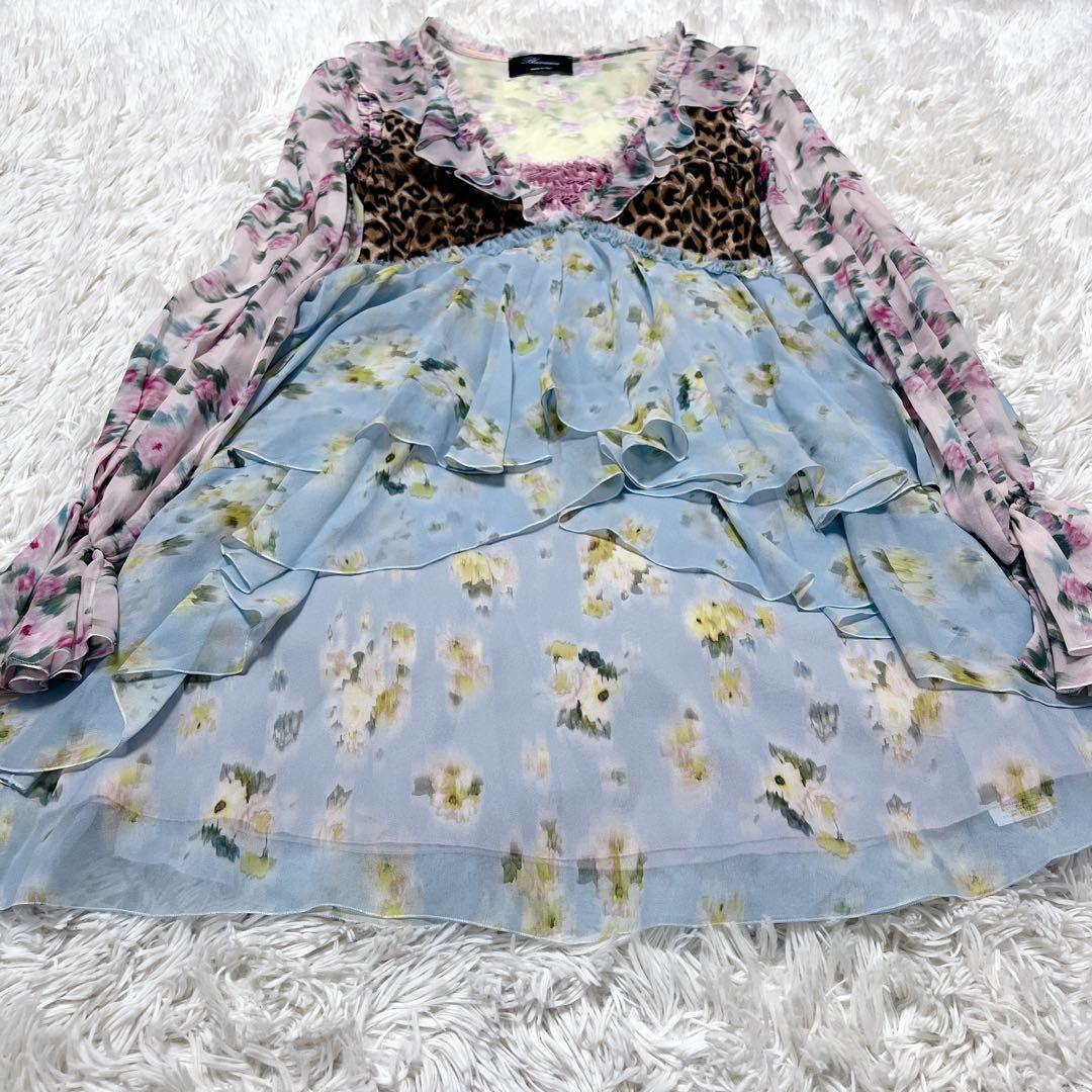 【美品】Blumarine ブルマリン　シルク　ブラウス　総柄　シフォン　花柄