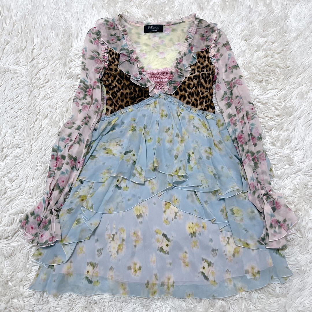 【美品】Blumarine ブルマリン　シルク　ブラウス　総柄　シフォン　花柄