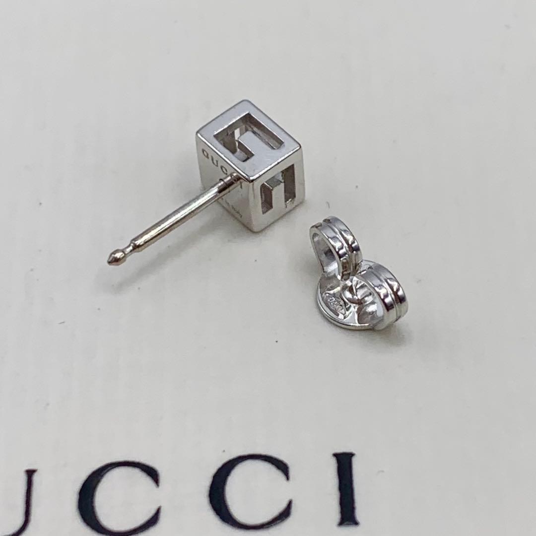 【美品/希少/洗浄済】GUCCI ピアス　K18WG スクエア　ホワイトゴールド