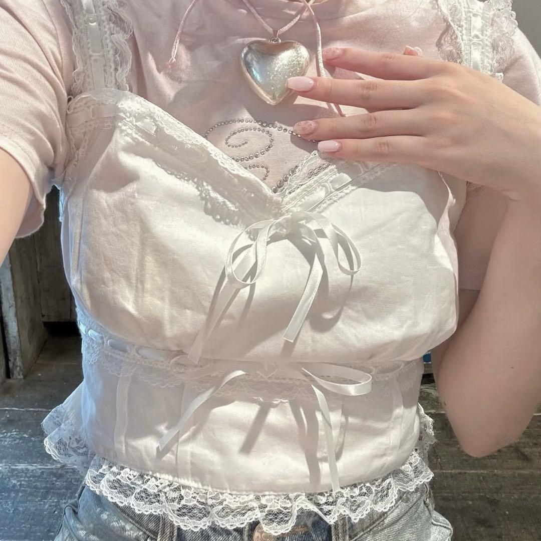 トップス TreatUrself angel ribbon lace bustier