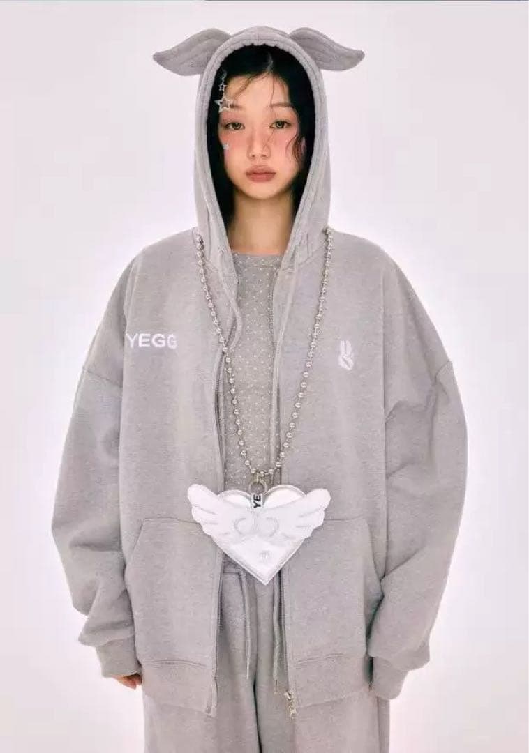 新品タグ付き YEGG Wing hoodie パーカー フーディー グレー