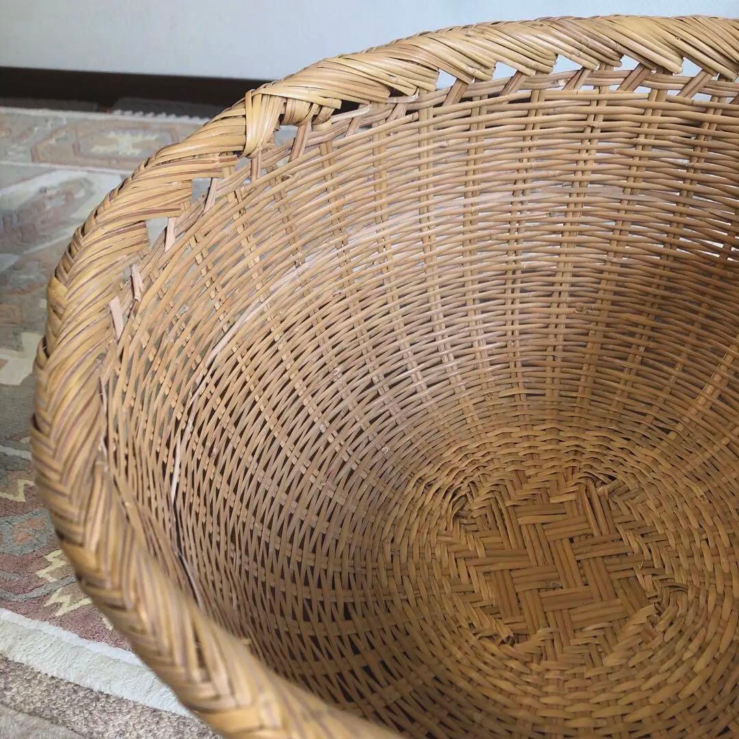 鳥越の竹細工　丸かご　鈴竹　大型　口径36㎝　保管品