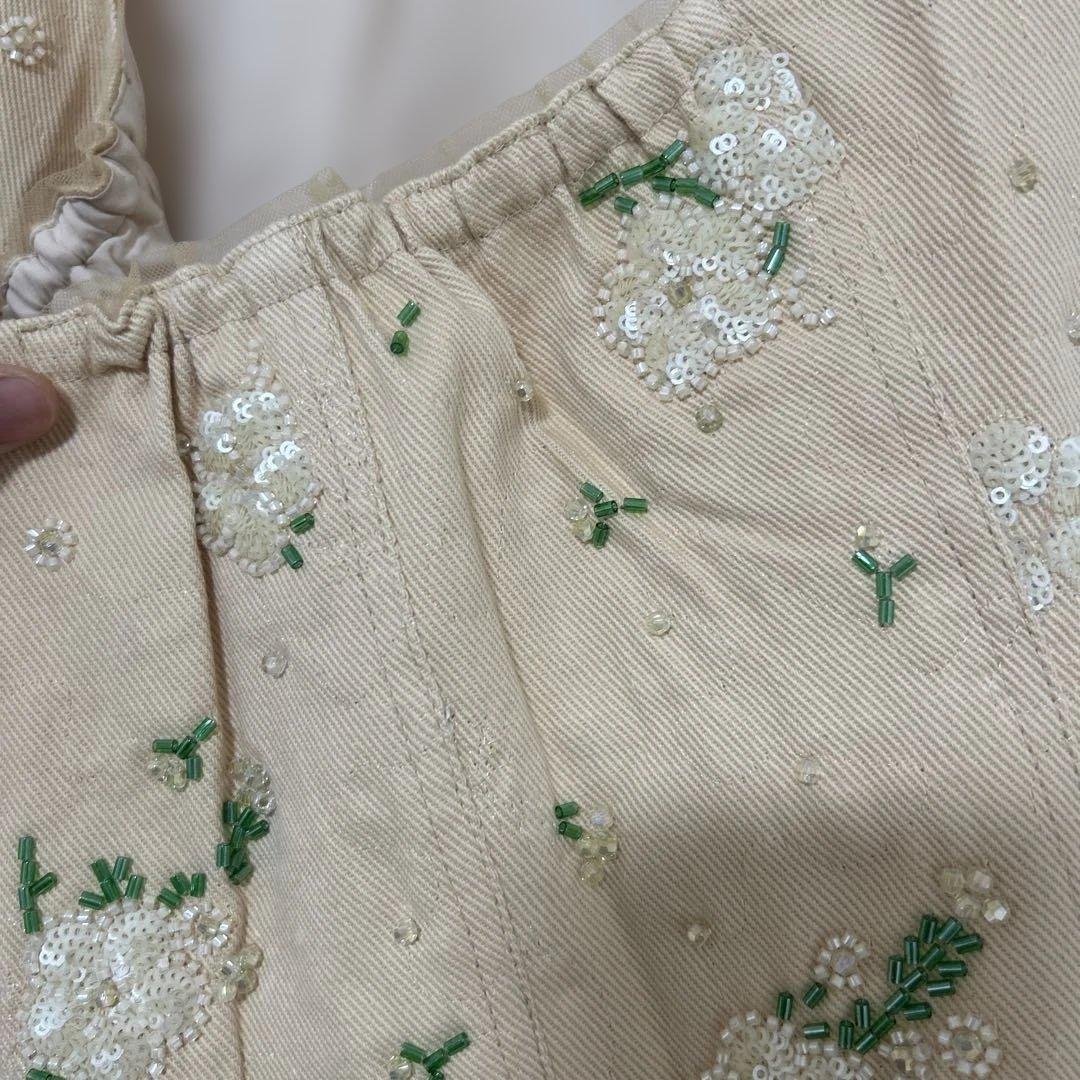 ビーズ刺繍 ホルターネック ロングワンピース コットン×アセテート Mサイズ