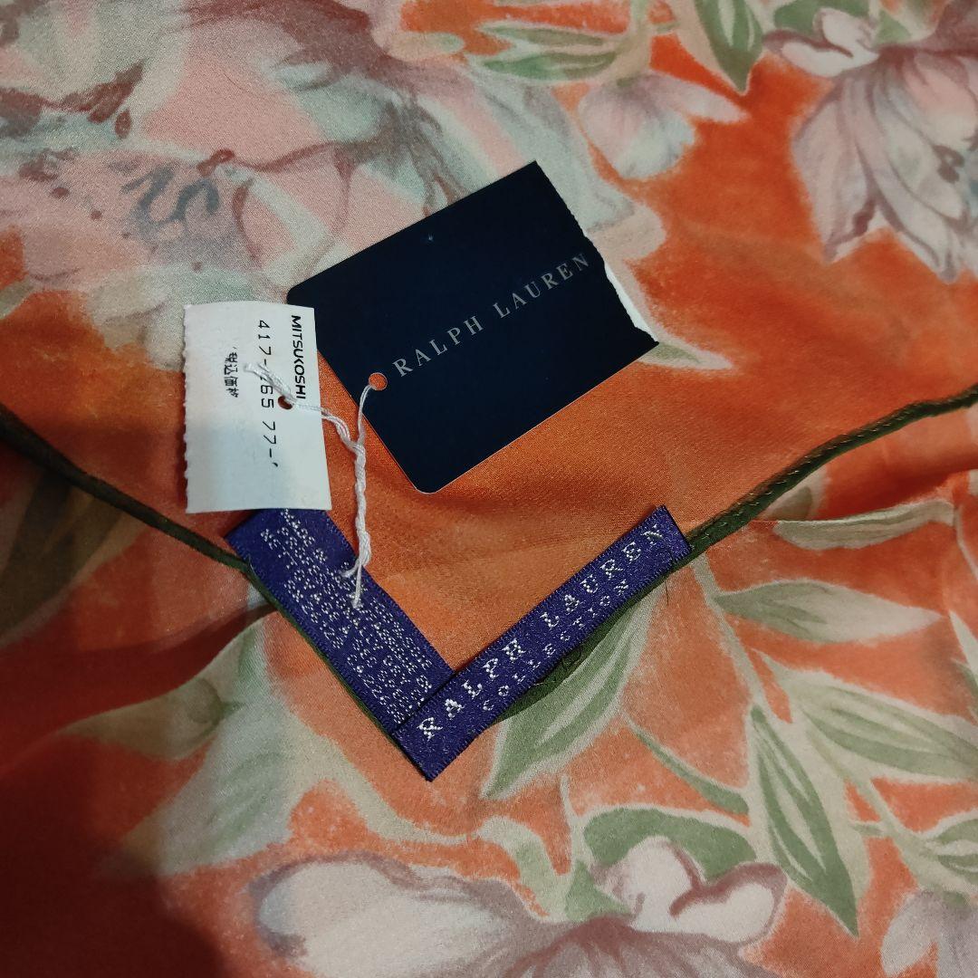 Ralph Lauren 新品未使用オレンジ花柄スカーフ パープルレーベル