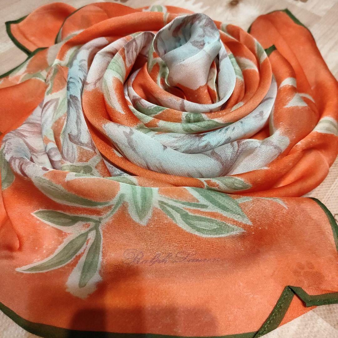 Ralph Lauren 新品未使用オレンジ花柄スカーフ パープルレーベル