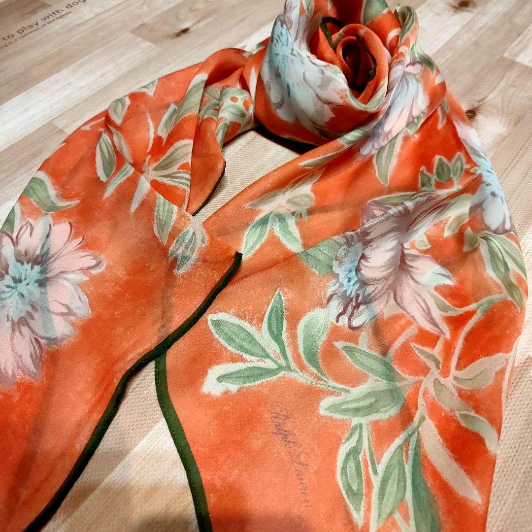 Ralph Lauren 新品未使用オレンジ花柄スカーフ パープルレーベル