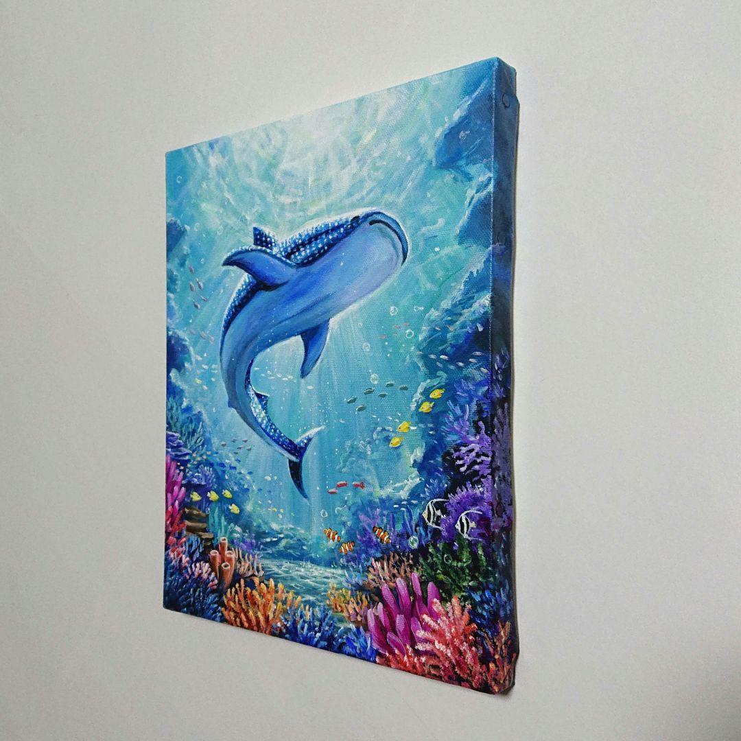【ジンベエザメ】アクリル画 F3 風景画 絵画 海の絵