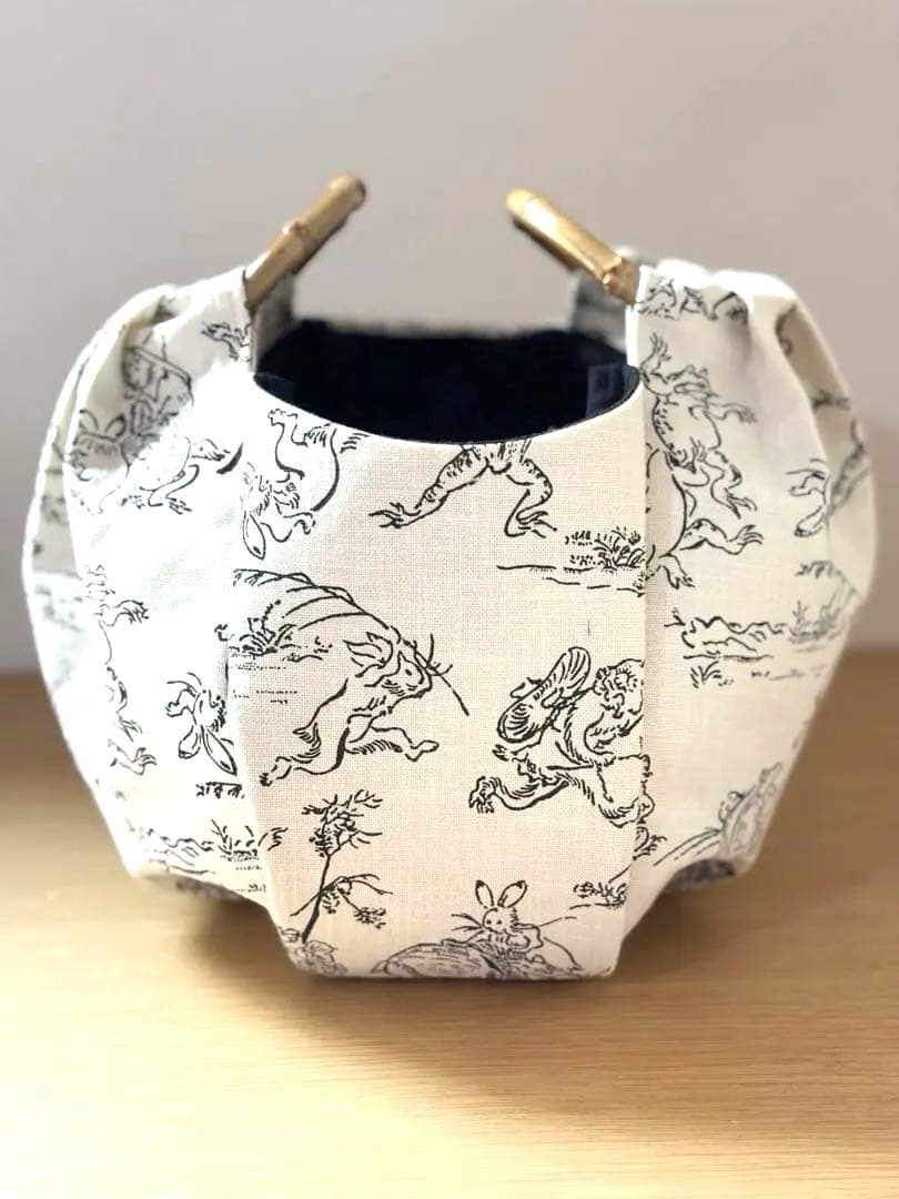 和装バック　着物バック和柄コットン生地・鳥獣戯画（アイボリー）入学卒業結婚式振袖