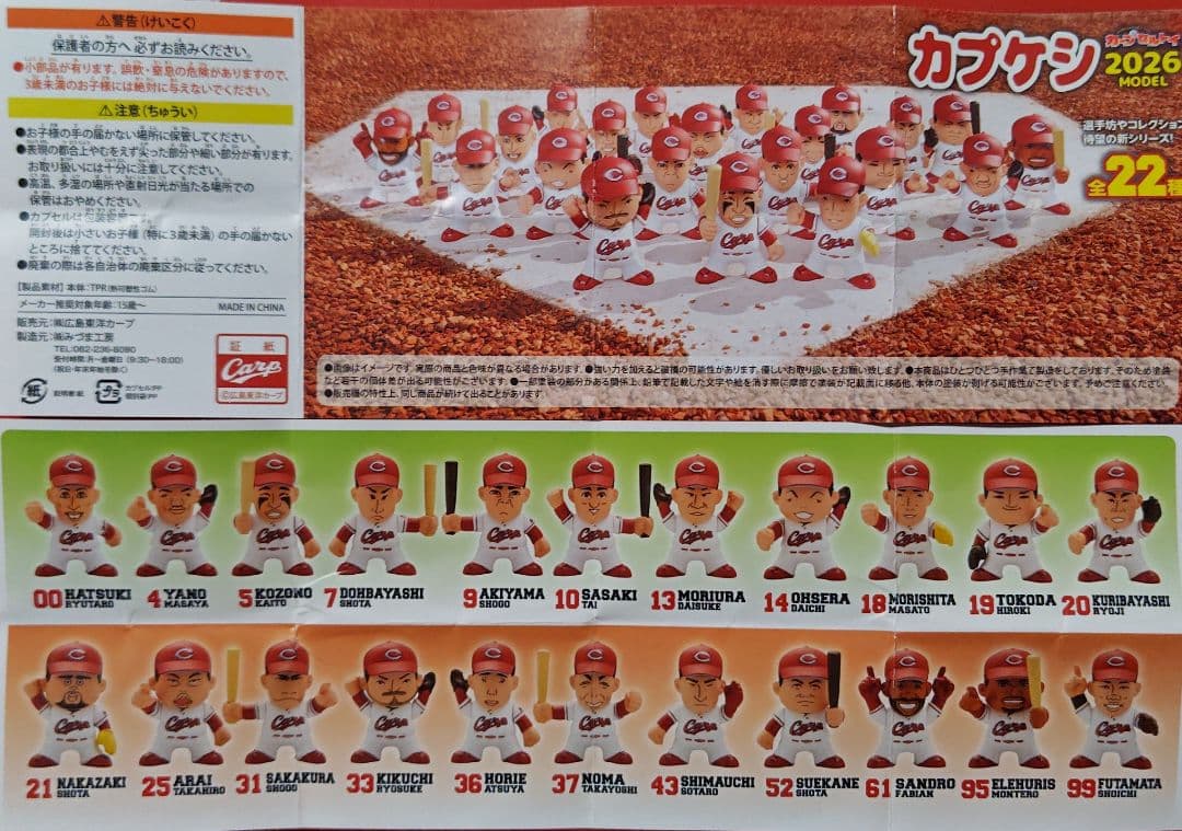 カープガチャガチャ選手坊や消しゴム2026全21選手コンプリートセット新デザイン