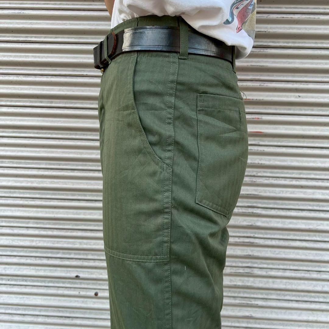 80s 韓国軍 実物 ベイカーパンツ ヘリンボーン W72cm 14号 カーゴ