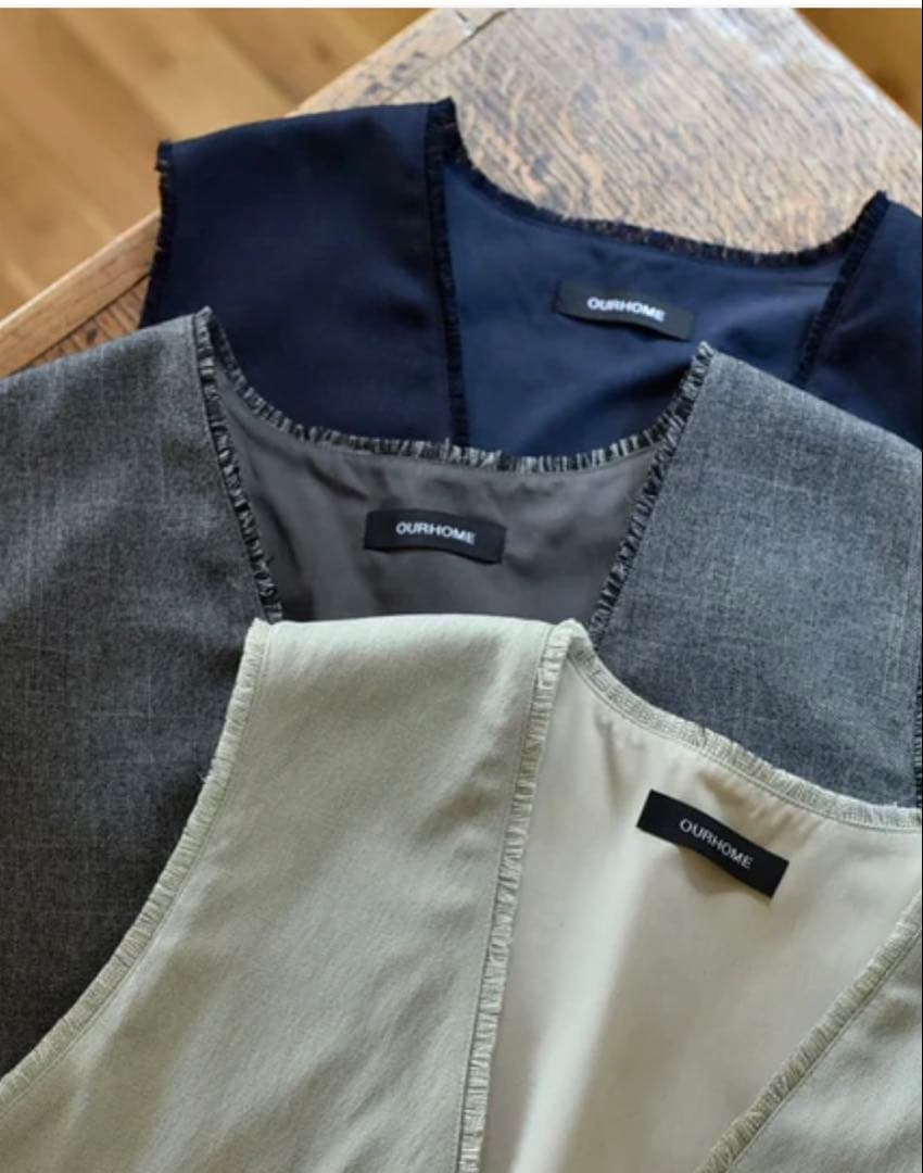 OUR 洗えるフリンジベスト ネイビー
