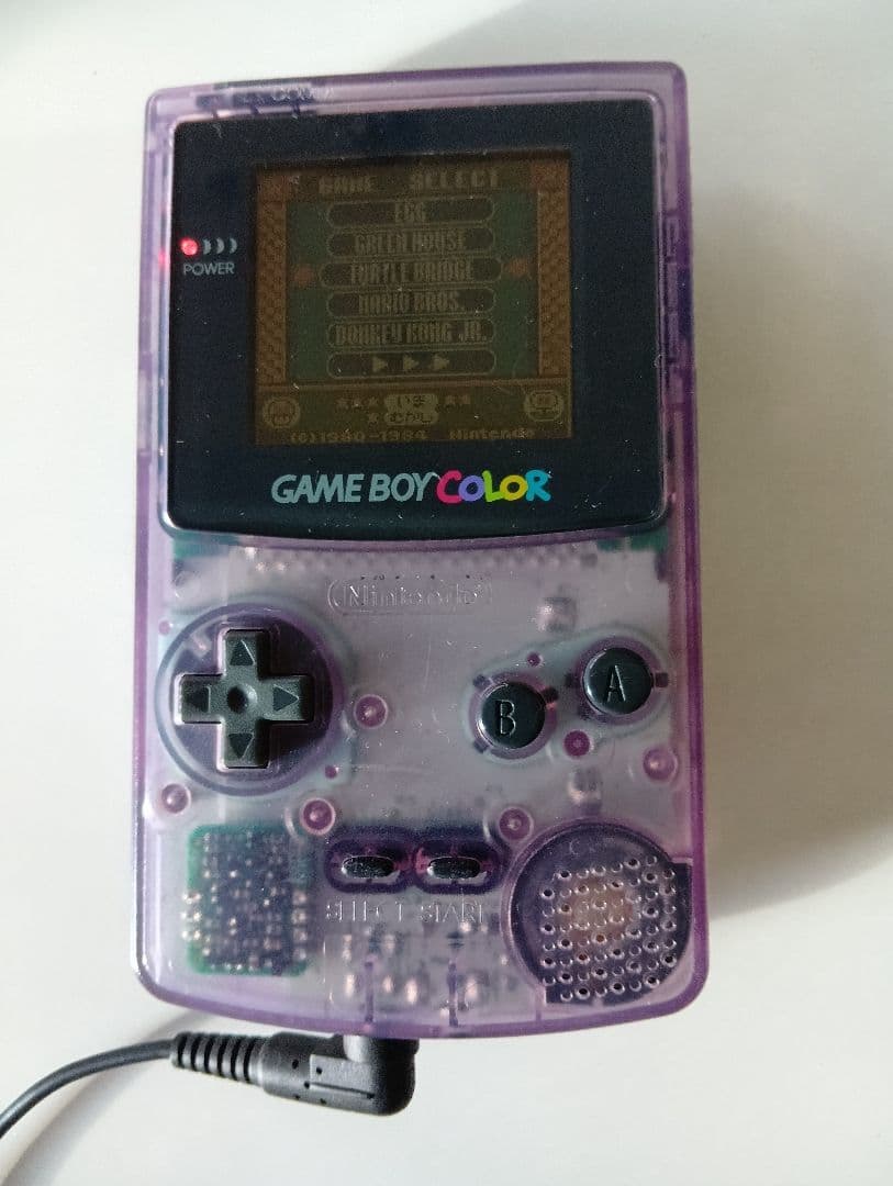 ゲームボーイカラー クリアパープル 本体、電源アダプター、マリオ他ソフト2枚付き