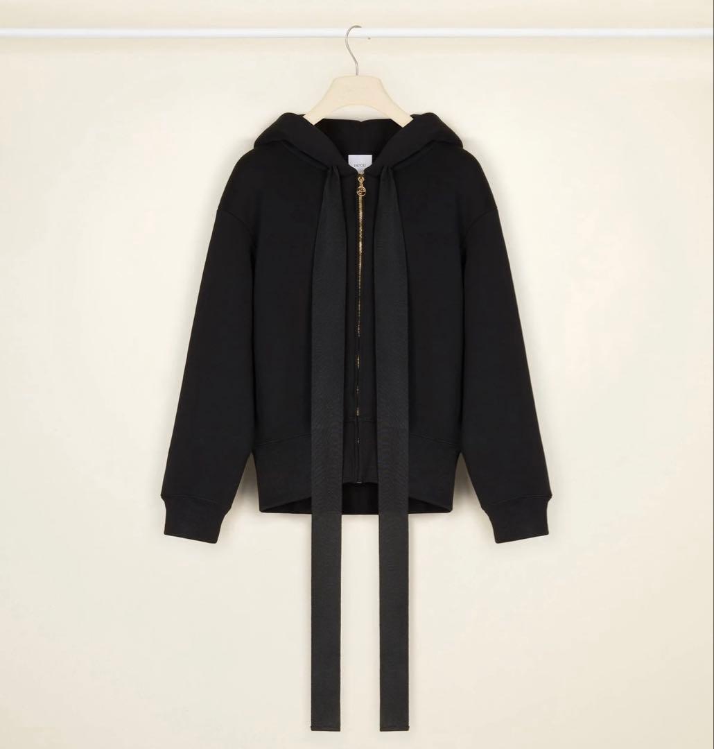 PATOU ジップアップフーディー　ロゴパーカー XS 黒　ロゴ付き保存袋付き
