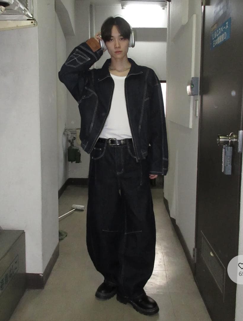 L2222　ユニークデニムジャケット　XL（navy）　地底人ONLINE