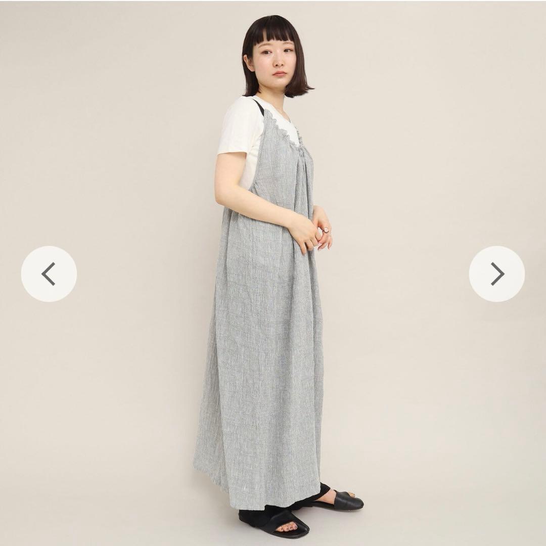 iki リネンキュプラグレンチェック ギャザーロングワンピース