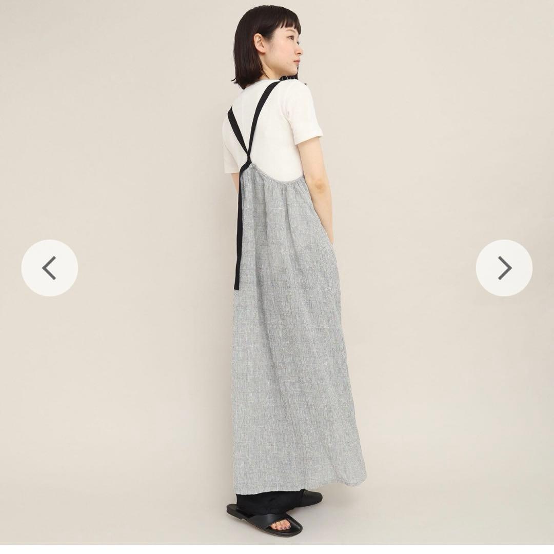 iki リネンキュプラグレンチェック ギャザーロングワンピース