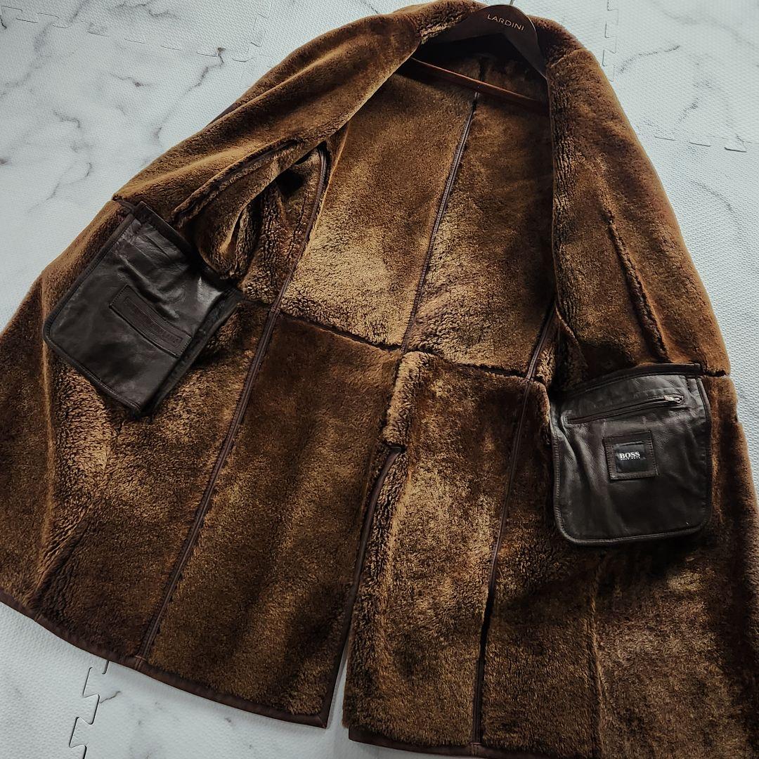 最高級メリノラム✨HUGO BOSS リアルムートンコート ラムレザー ロング