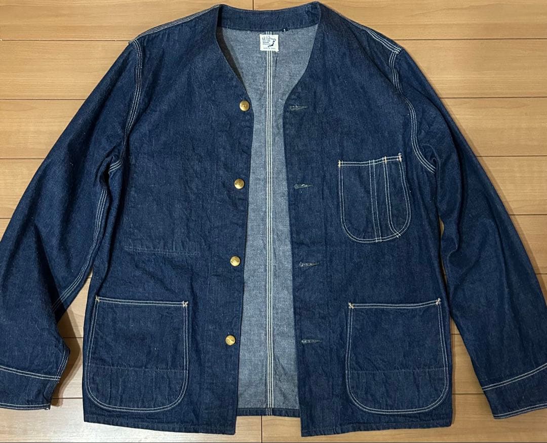 【美品】orSlow オアスロウノーカラー デニム カバーオール 濃紺 サイズ2