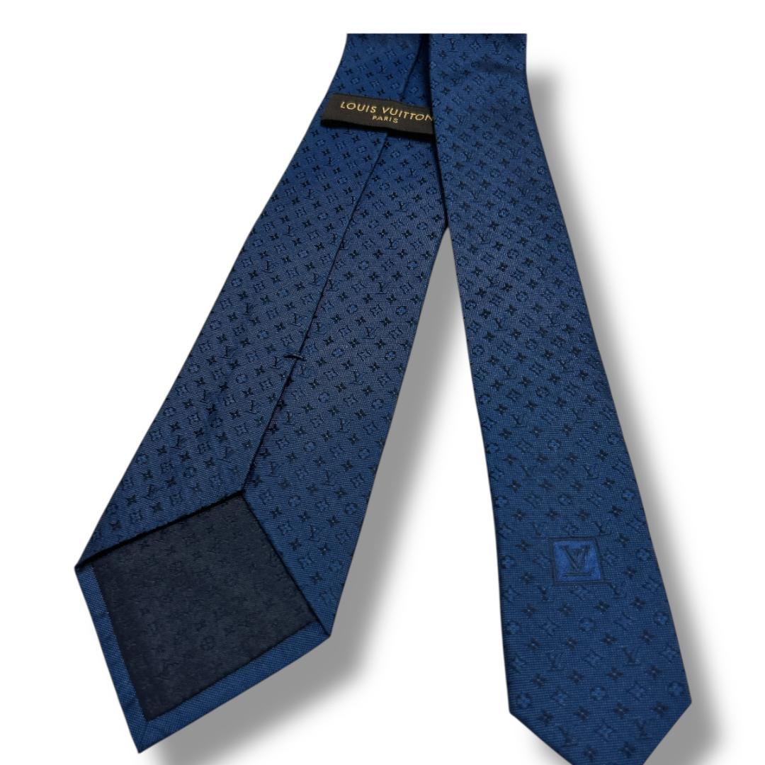 未使用　LOUIS VUITTON モノグラム ネクタイ ネイビー シルク 伊製