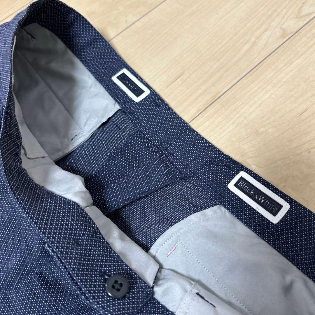 美品　ブラックアンドホワイト　92サイズ　ゴルフパンツ 紺 ストレッチ　総柄