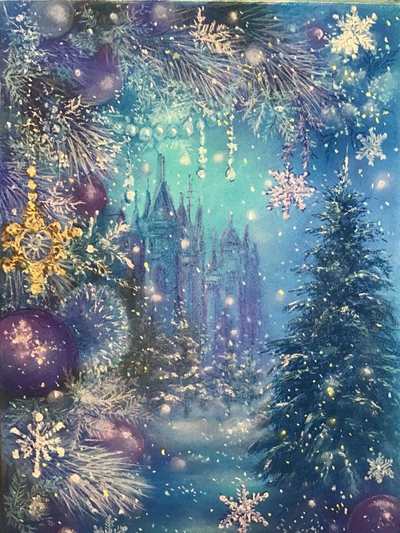 碧いクリスマス　絵画アート原画　パステル画