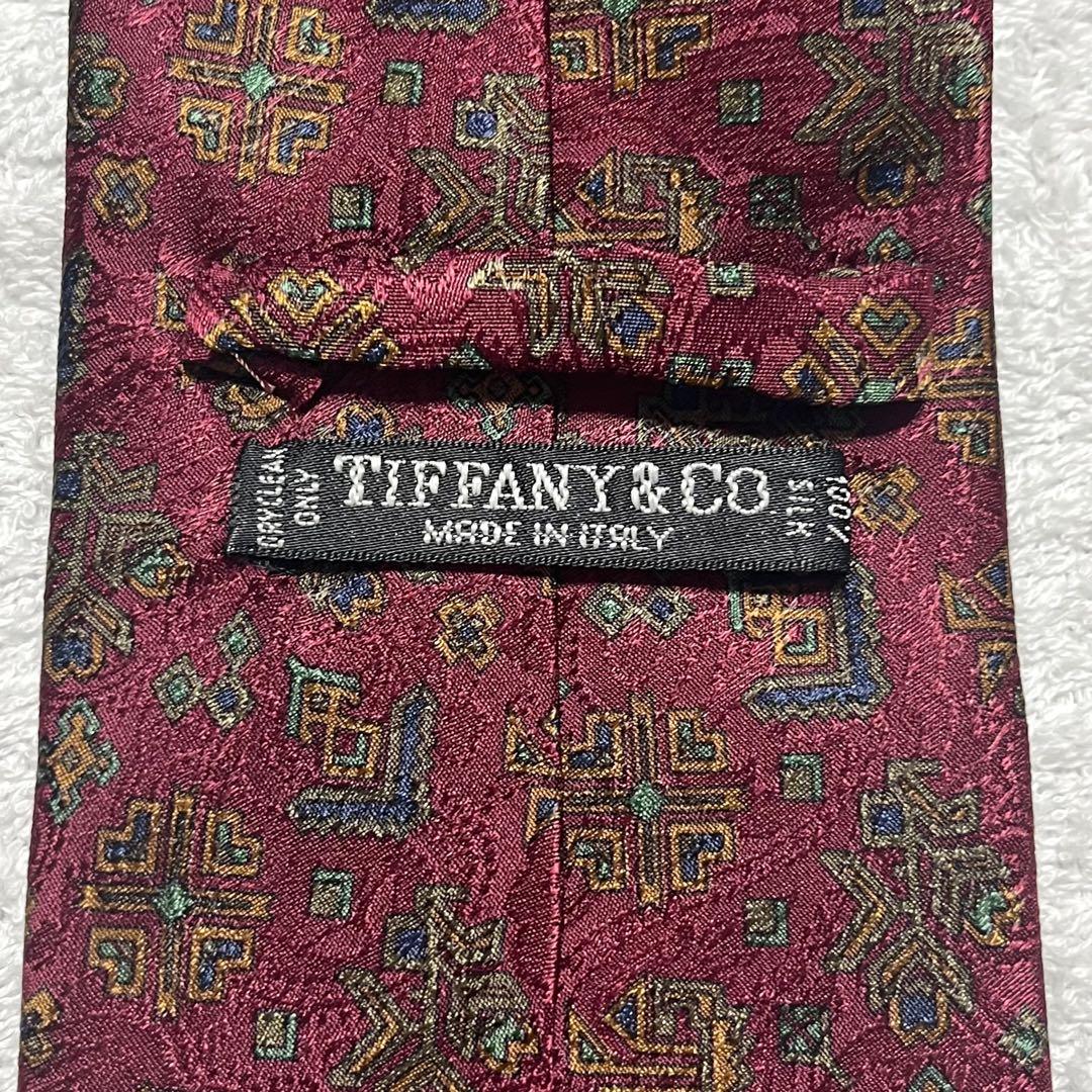 【専用】Tiffany ティファニー　ネクタイ　総柄　ワインレッド　ワイドタイ