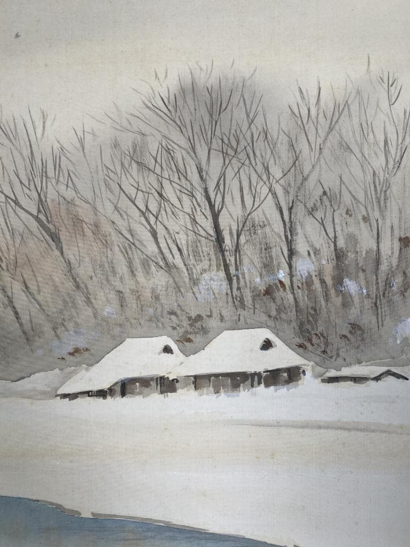 よ*ん様 楢崎鉄香　雪景図 横物 大正 帝展 山口県 関雪師事 掛軸230717