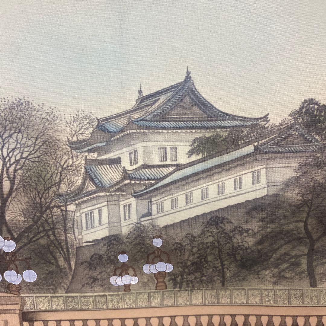 美品 掛け軸 観峰作 二重橋鳳凰之図 共箱 日の出 縁起物 正月掛け 皇居