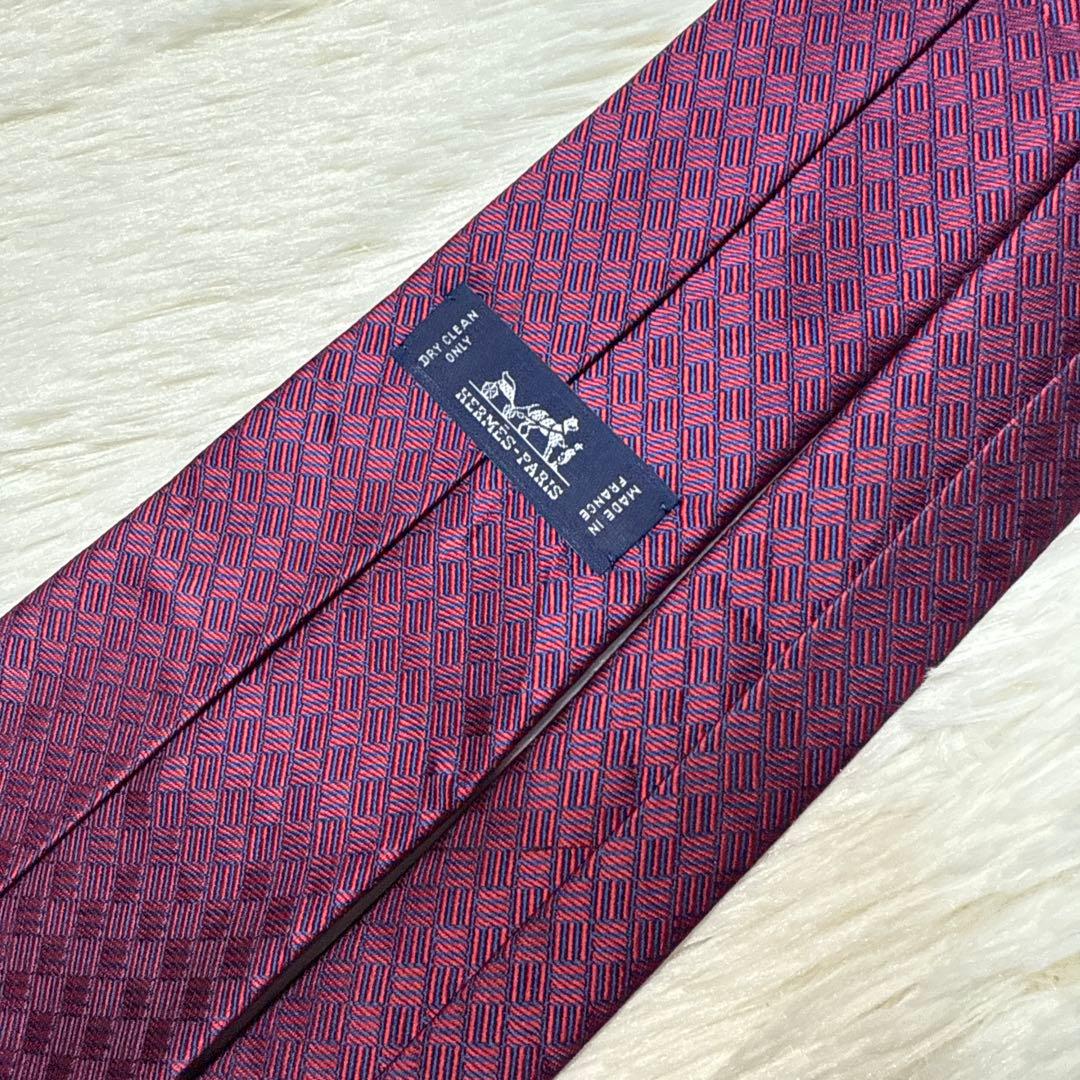 【美品】HERMES ネクタイ　高級シルク　ジャガード　ファソネ