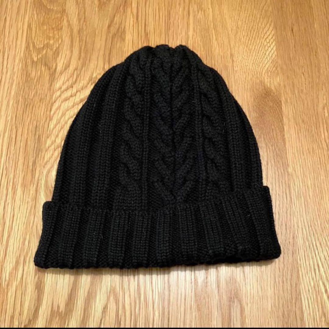 【ほぼ未使用】MONCLER ニット帽　ブラック ロゴワッペン 正規品