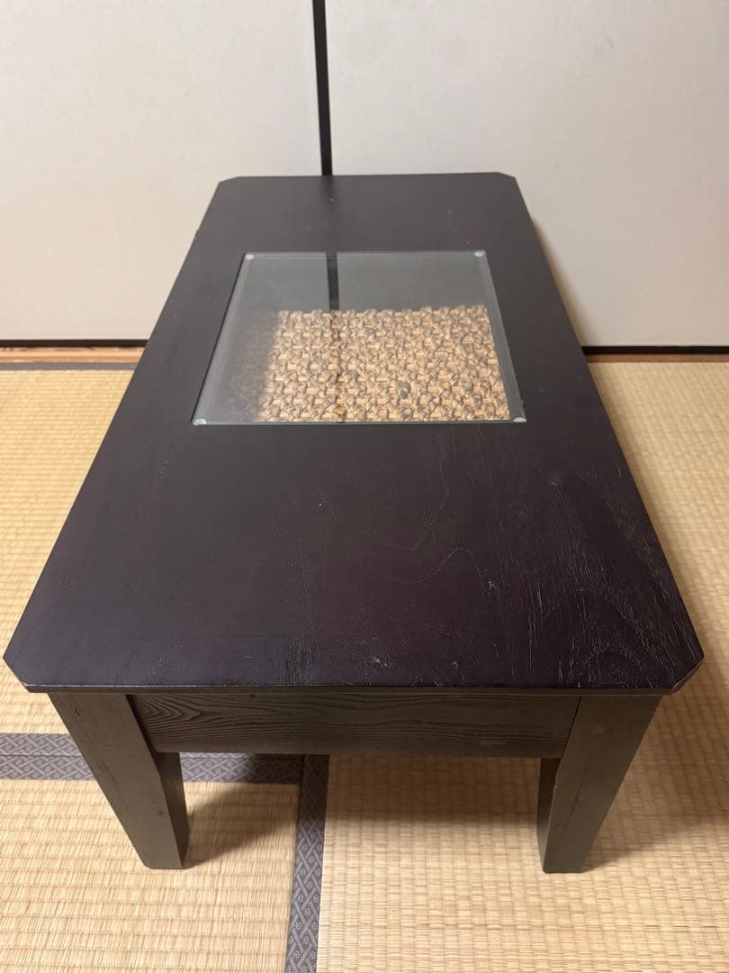 アジアン家具 リビングテーブル 幅100cm 引き出し付き ディスプレイ棚