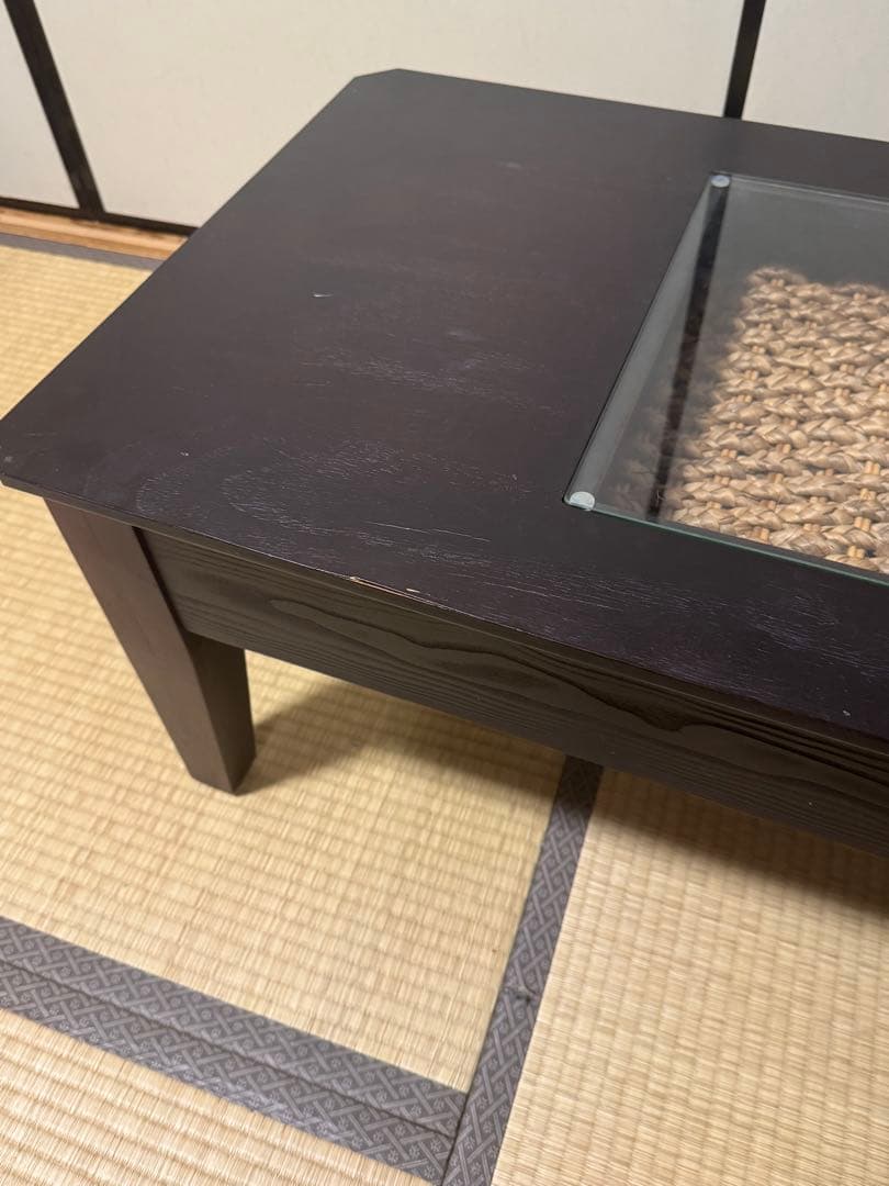 アジアン家具 リビングテーブル 幅100cm 引き出し付き ディスプレイ棚