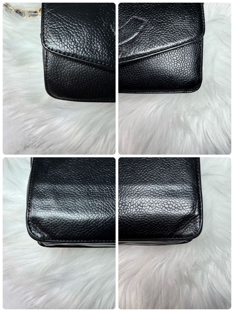 CHANEL シャネル　キャビアスキン　レザー　ブラック　チェーンウォレット