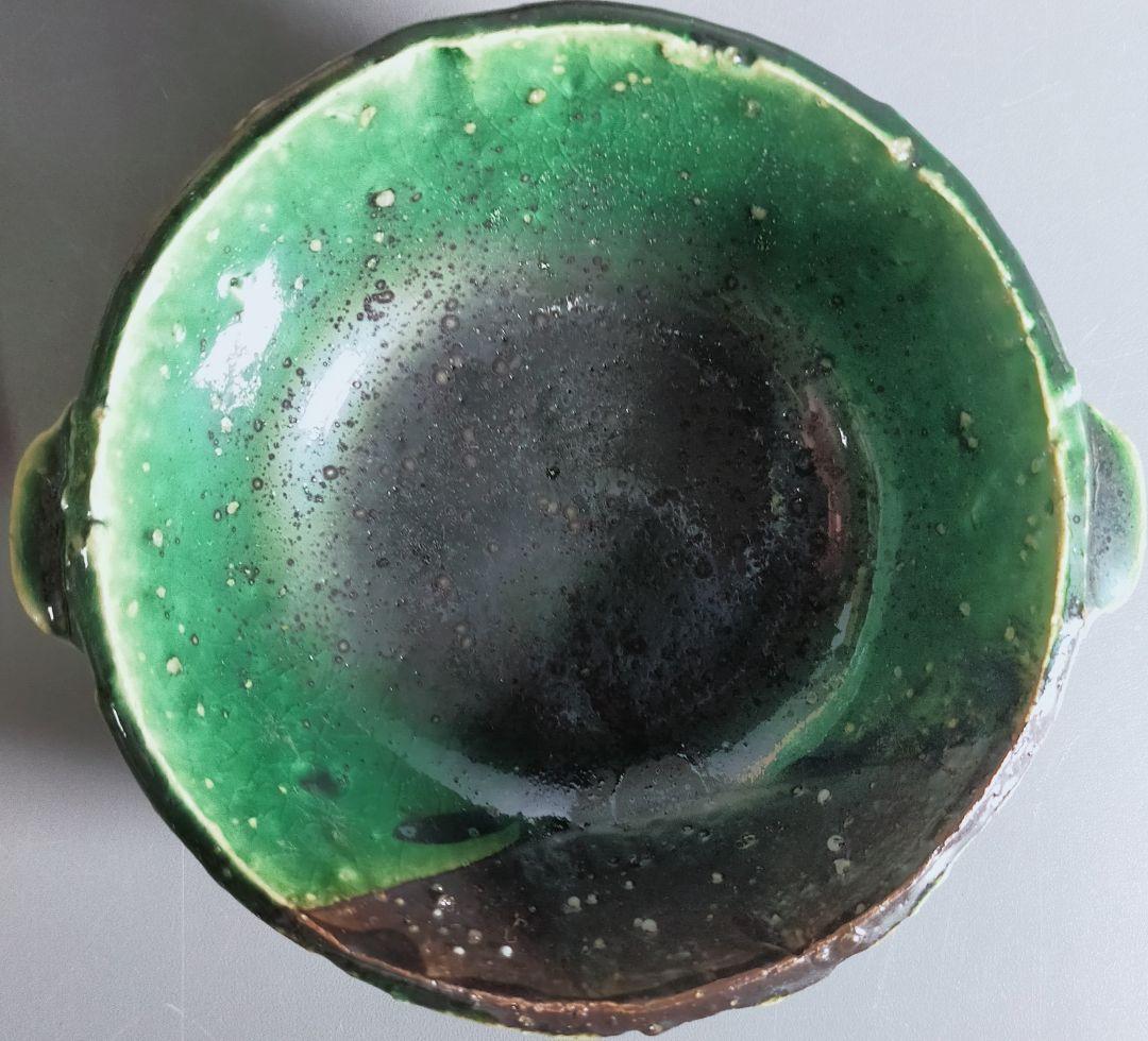 55-1/潯陽作/緑釉鍋形小鉢5客/緑釉花形小皿5客
