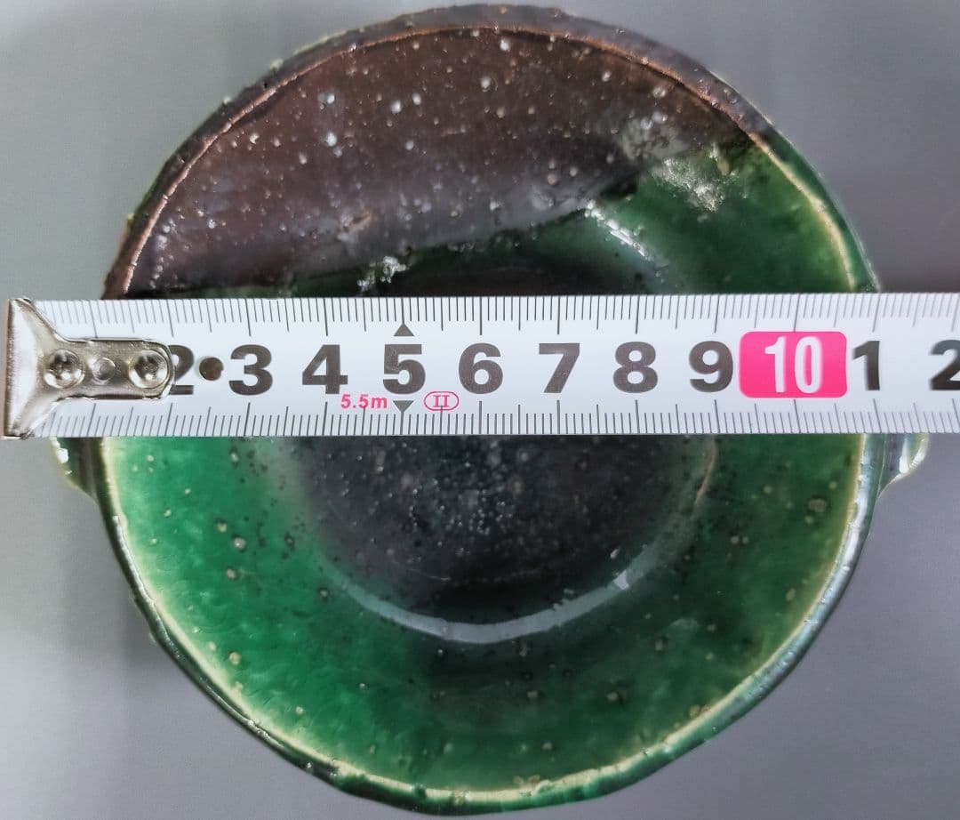 55-1/潯陽作/緑釉鍋形小鉢5客/緑釉花形小皿5客
