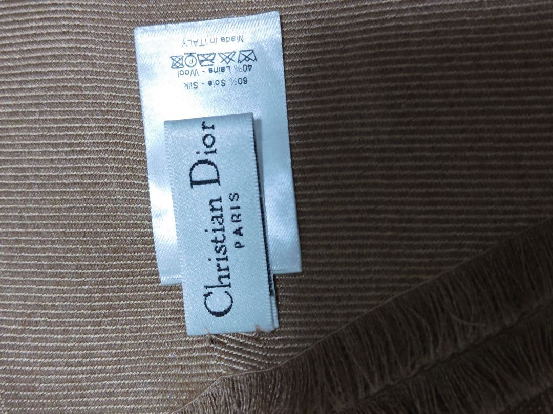 新品！クリスチャンディオールブラウン ロゴ入り スカーフ フリンジ付き