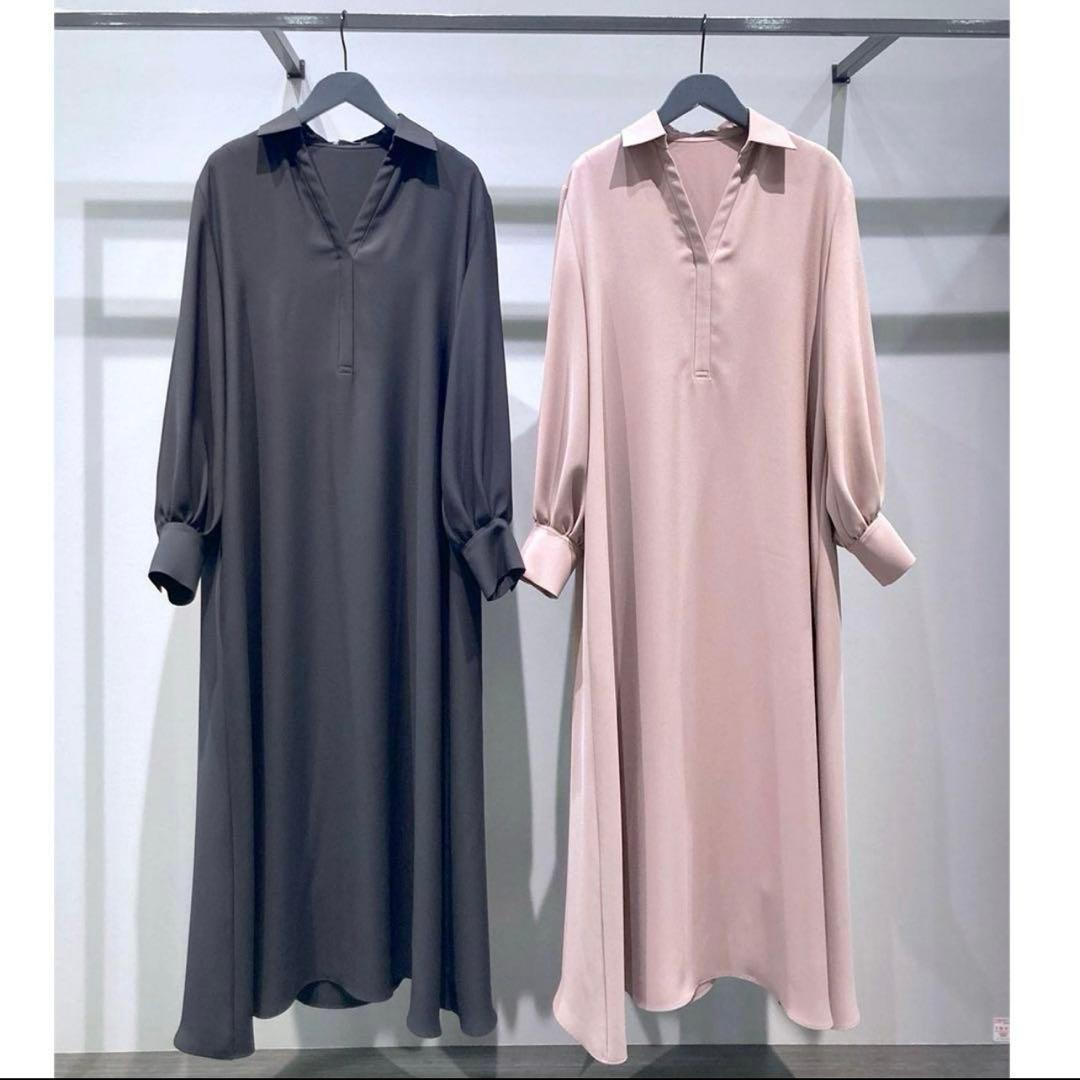 洗える⭐︎セオリーリュクス　シャツワンピース　ロング丈　とろみ素材　小さいサイズ