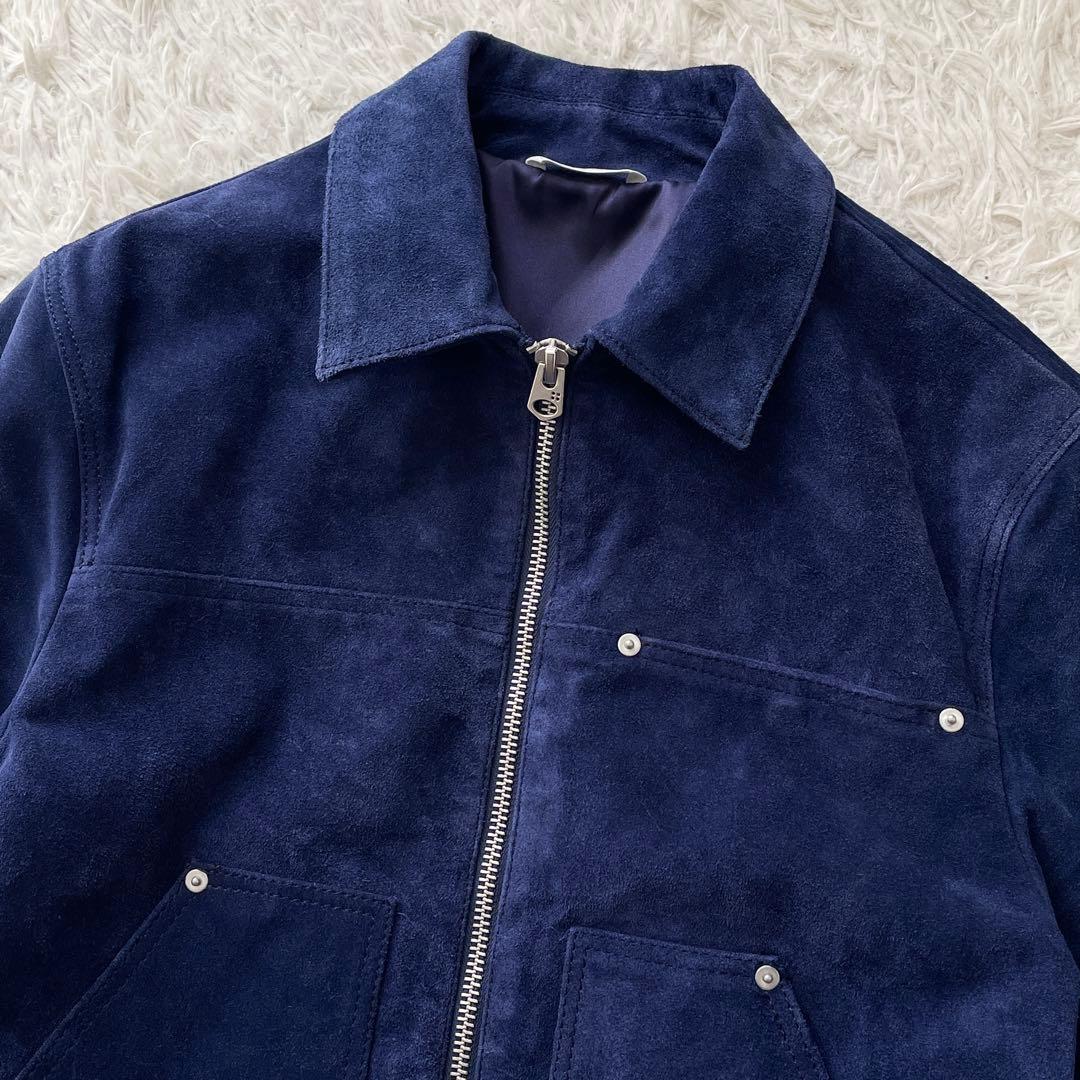 希少 美品 ZARA 本革 スプリットスエードレザージャケット ネイビーブルー
