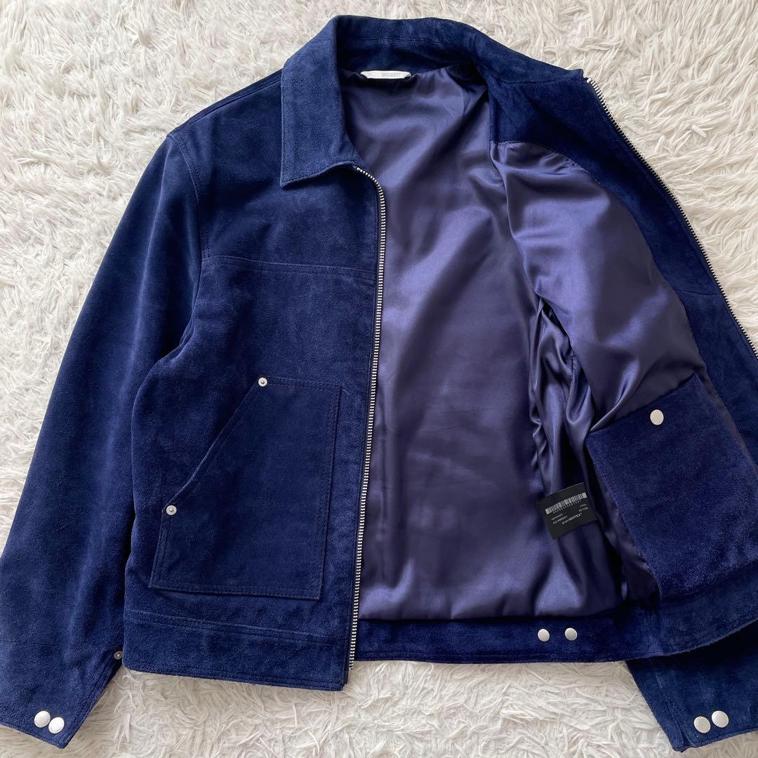 希少 美品 ZARA 本革 スプリットスエードレザージャケット ネイビーブルー