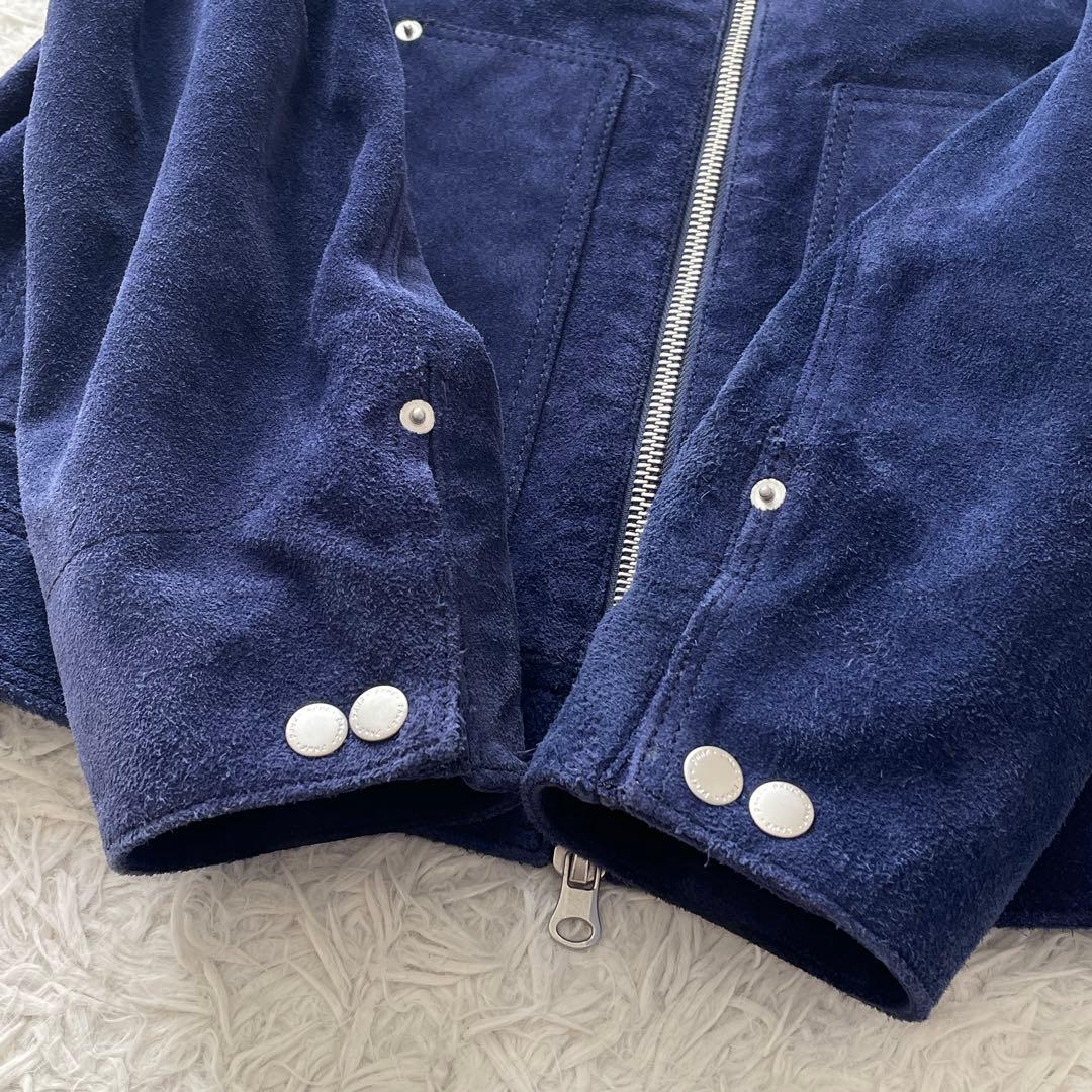 希少 美品 ZARA 本革 スプリットスエードレザージャケット ネイビーブルー