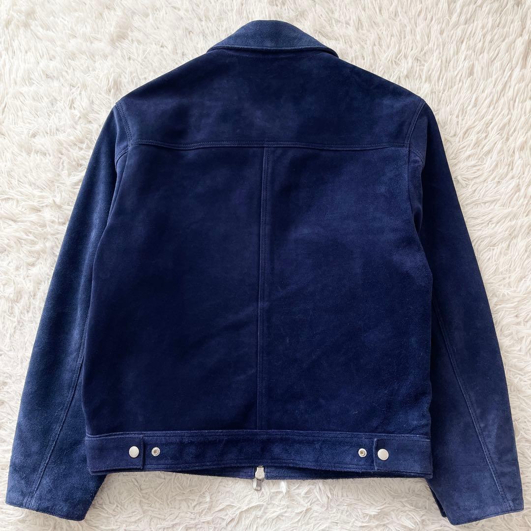 希少 美品 ZARA 本革 スプリットスエードレザージャケット ネイビーブルー