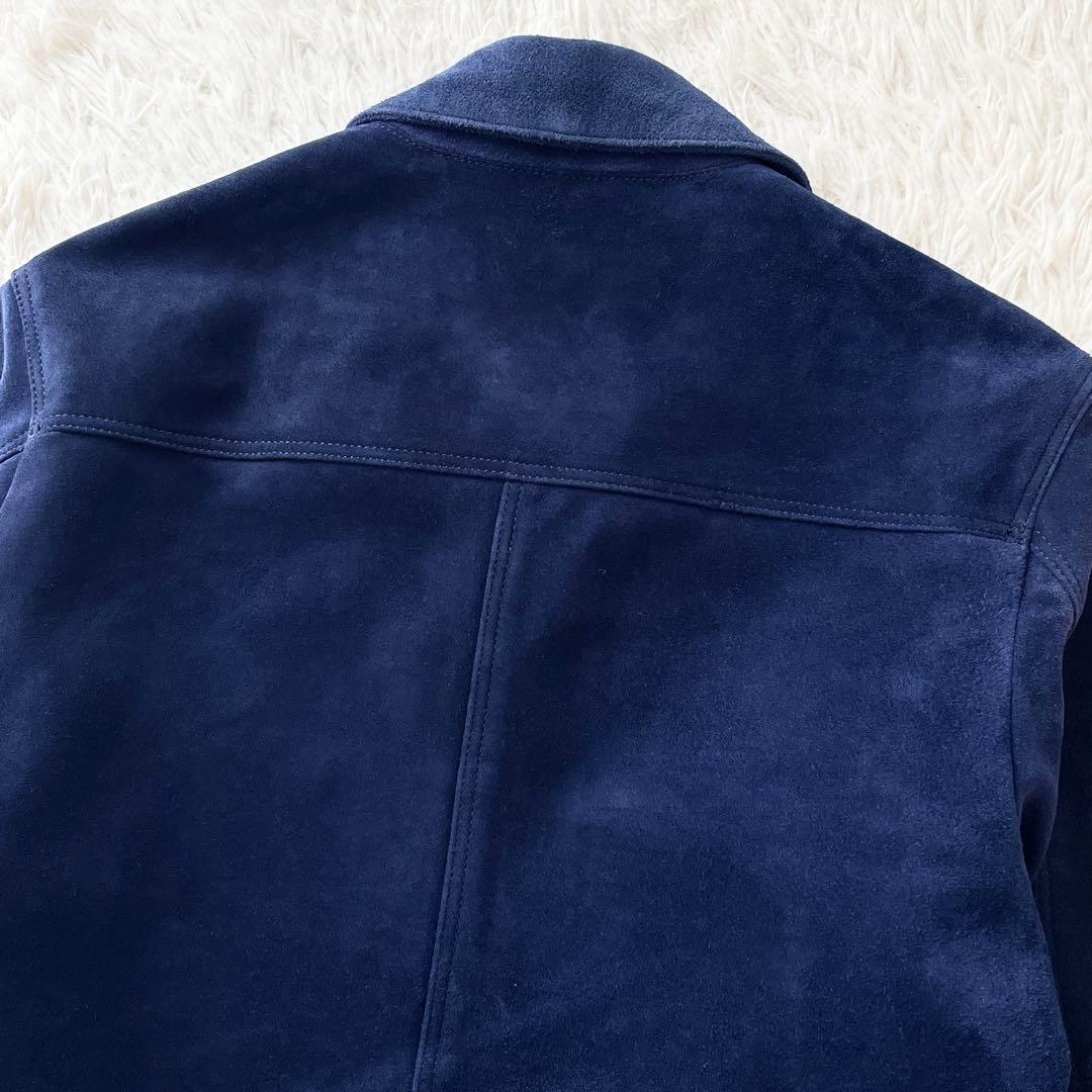 希少 美品 ZARA 本革 スプリットスエードレザージャケット ネイビーブルー