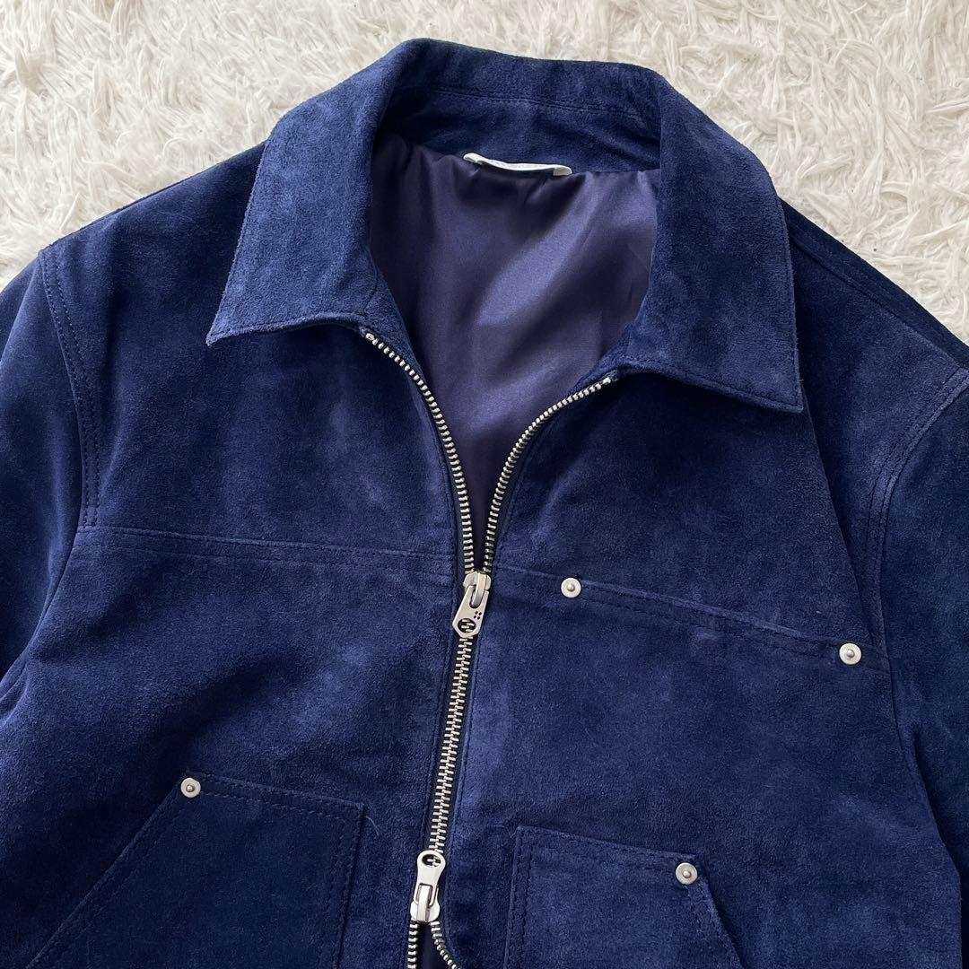 希少 美品 ZARA 本革 スプリットスエードレザージャケット ネイビーブルー