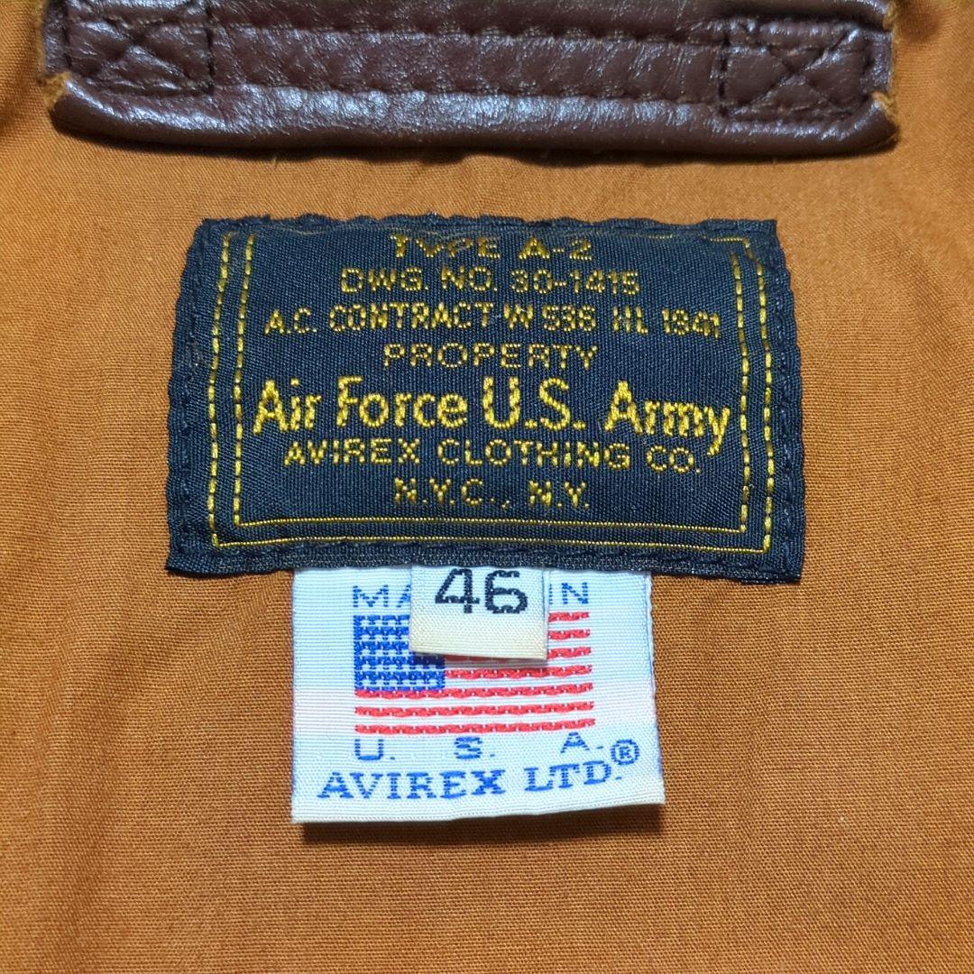 AVIREX♦USA製 A-2 馬革 フライトジャケット 総裏地 ブラウン 46