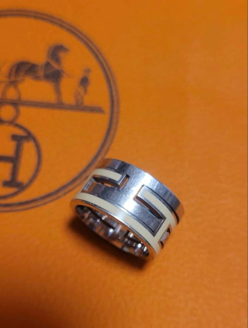 HERMES ムーブアッシュシルバーエナメル リング