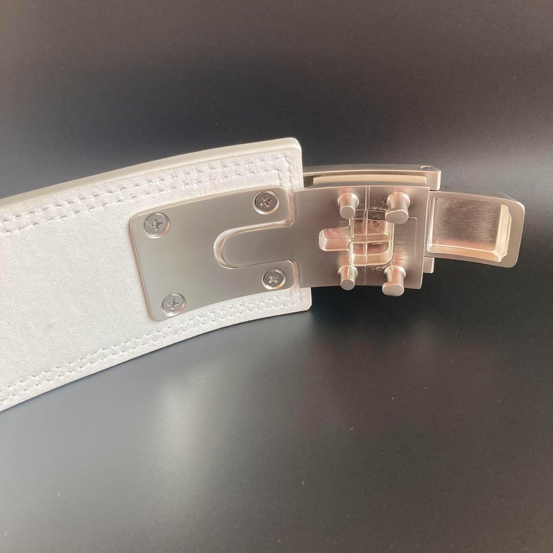 新品 パワーベルト レバーアクション Mサイズ 本革 白ベルト×マット銀 可変式