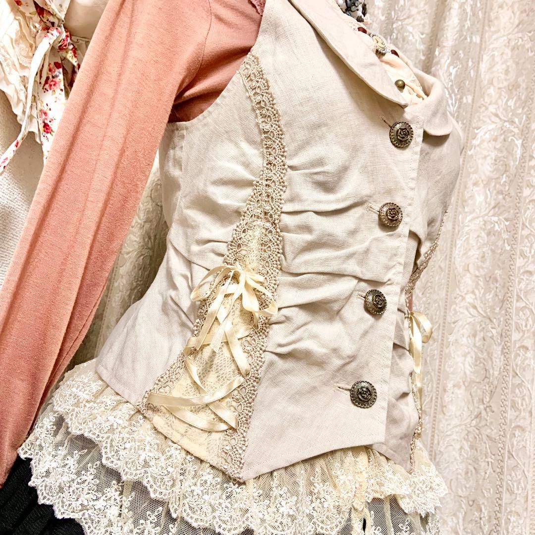 axes femme 裾レースW編み上げベスト　生成り　Y2K 森ガール　姫系
