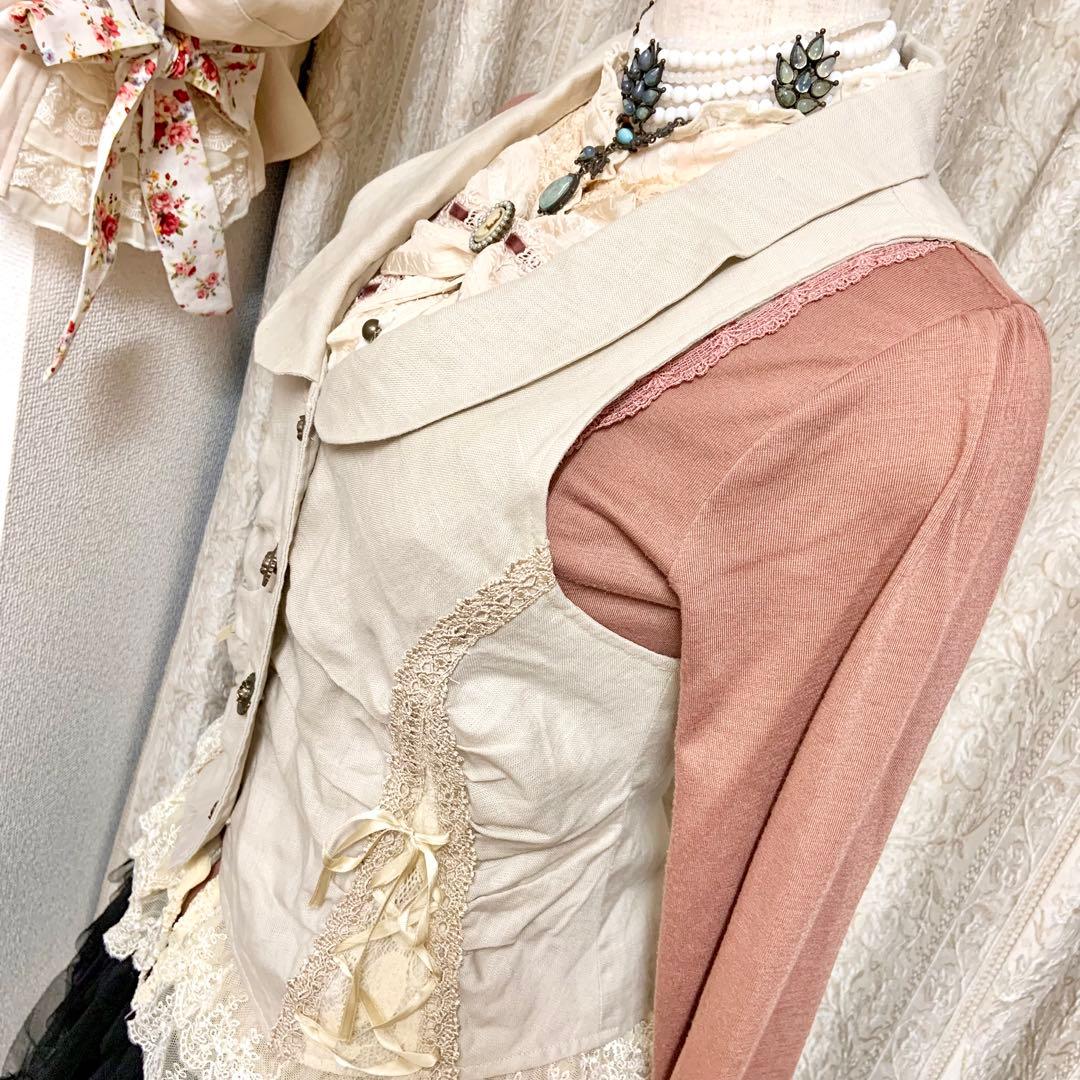 axes femme 裾レースW編み上げベスト　生成り　Y2K 森ガール　姫系