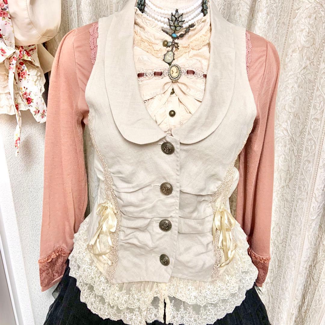 axes femme 裾レースW編み上げベスト　生成り　Y2K 森ガール　姫系
