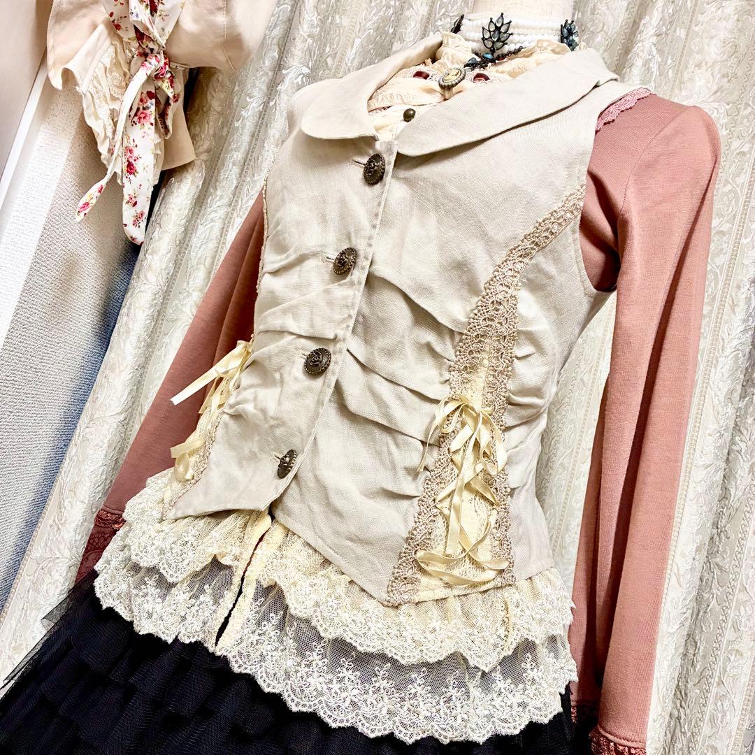 axes femme 裾レースW編み上げベスト　生成り　Y2K 森ガール　姫系